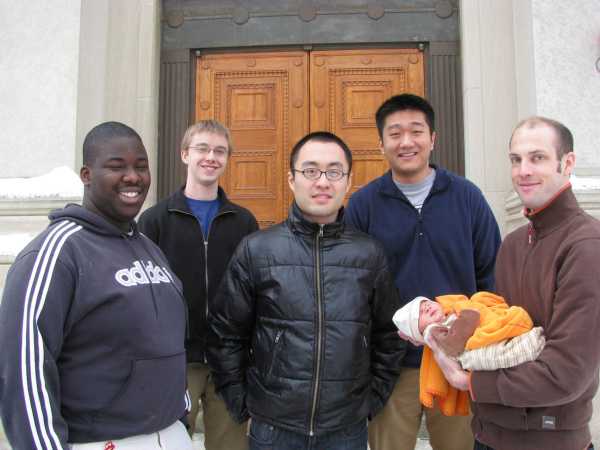 Degen group at MIT in Boston in January 2011: Ben, Brad, Ye, Kevin, Little Ben, Christian